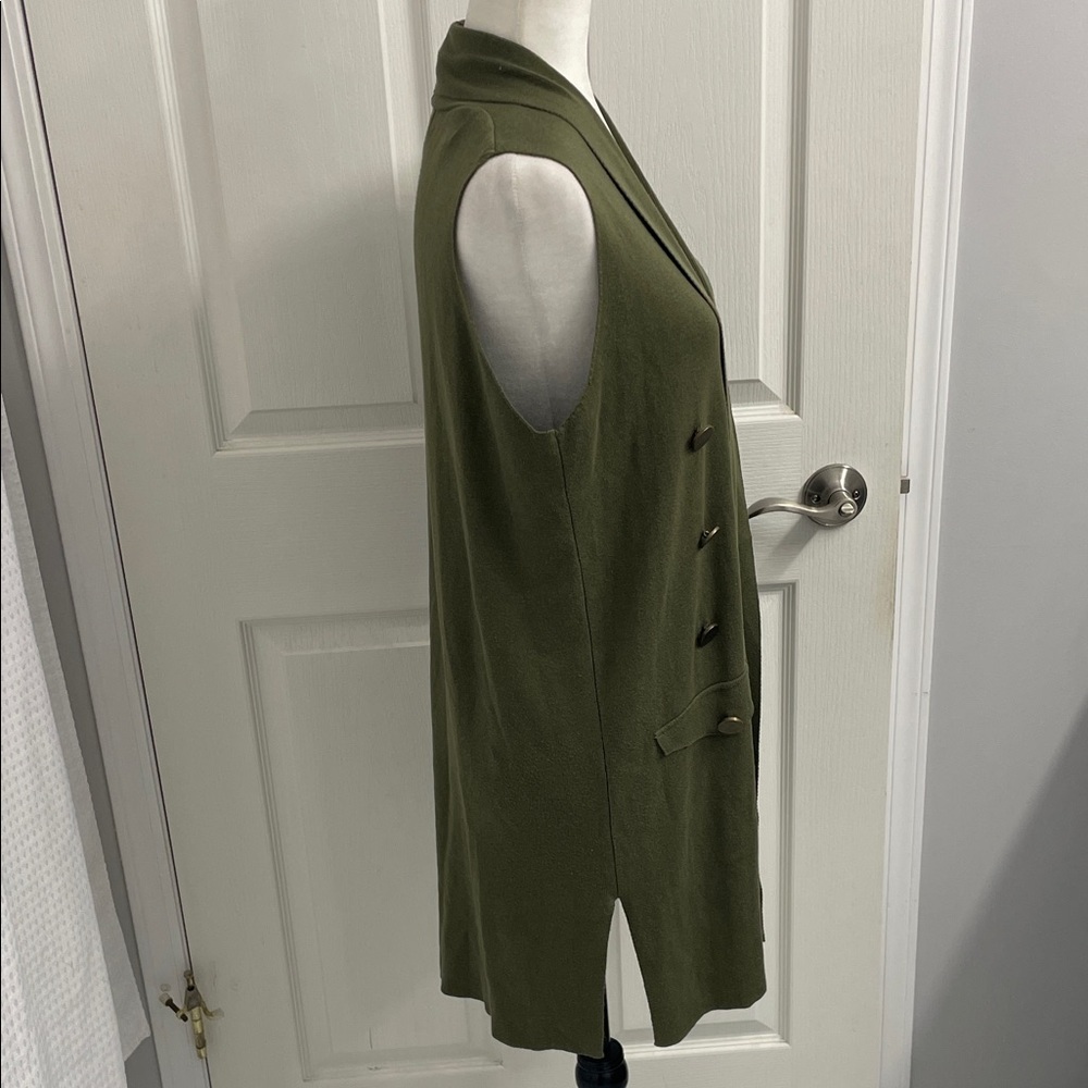 Olive Green Long Sleeveless Waterfall Open Knit Vest Sz M - Picture 6 of 15